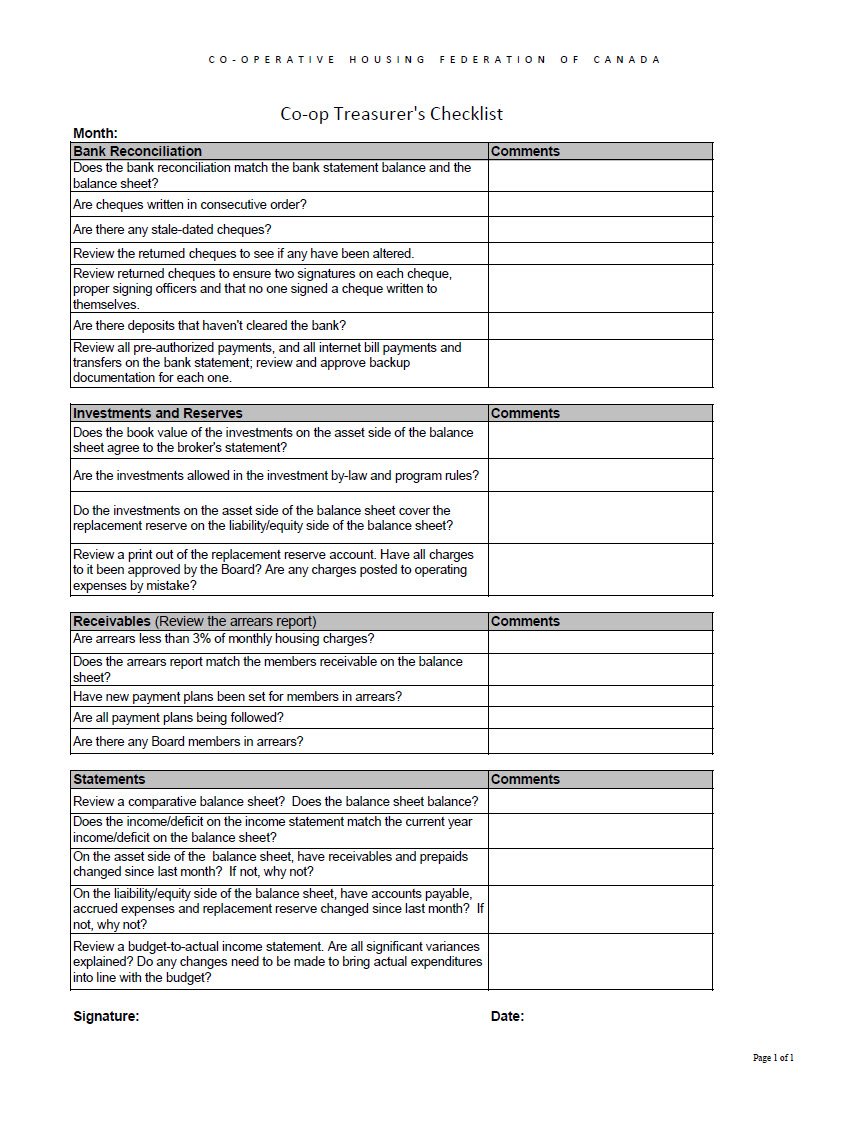 Cover Image co-op Treasurers Checklist