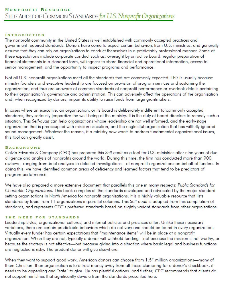 Cover Image finance Self-Audit of Common Standards
