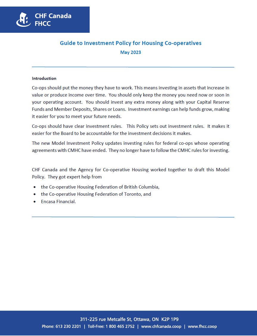 Cover Image guide to investment policy for housing co-operatives